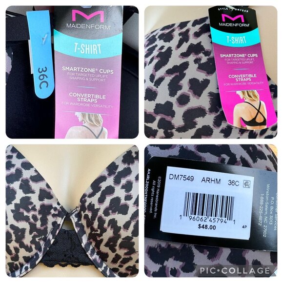 Maidenform 36C T-Shirt Bra SmartZone Cups & Convertible Straps Leopard Print New - Picture 5 of 16